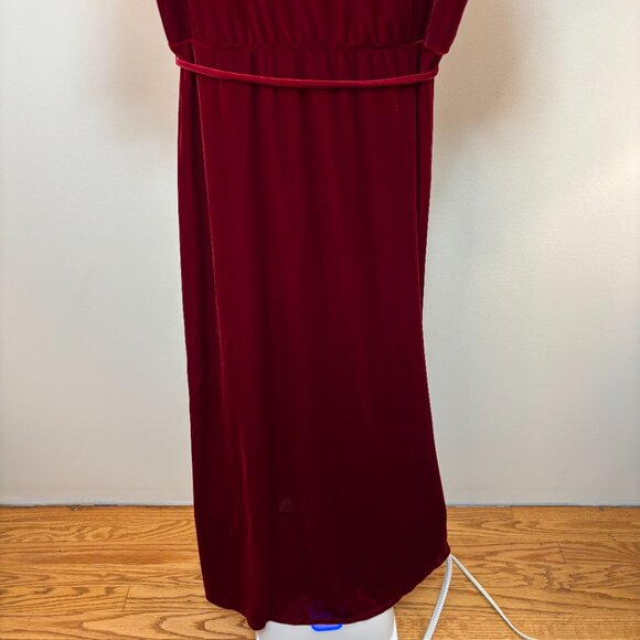 Chelsea28 RomanticBurgundy Velvet Wrap Dress Flutter Sleeve Front Slit Rope Belt - Picture 8 of 13